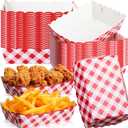 Dunzoom 60 Pcs Valentine's Day Food Trays Paper Bowls Valentines Popcorn Boxes Pink Red Love Galentines Heart Plate Disposable Snack Nacho Serving Boat Holder for Movie Night Party Supply(Red Gingham)