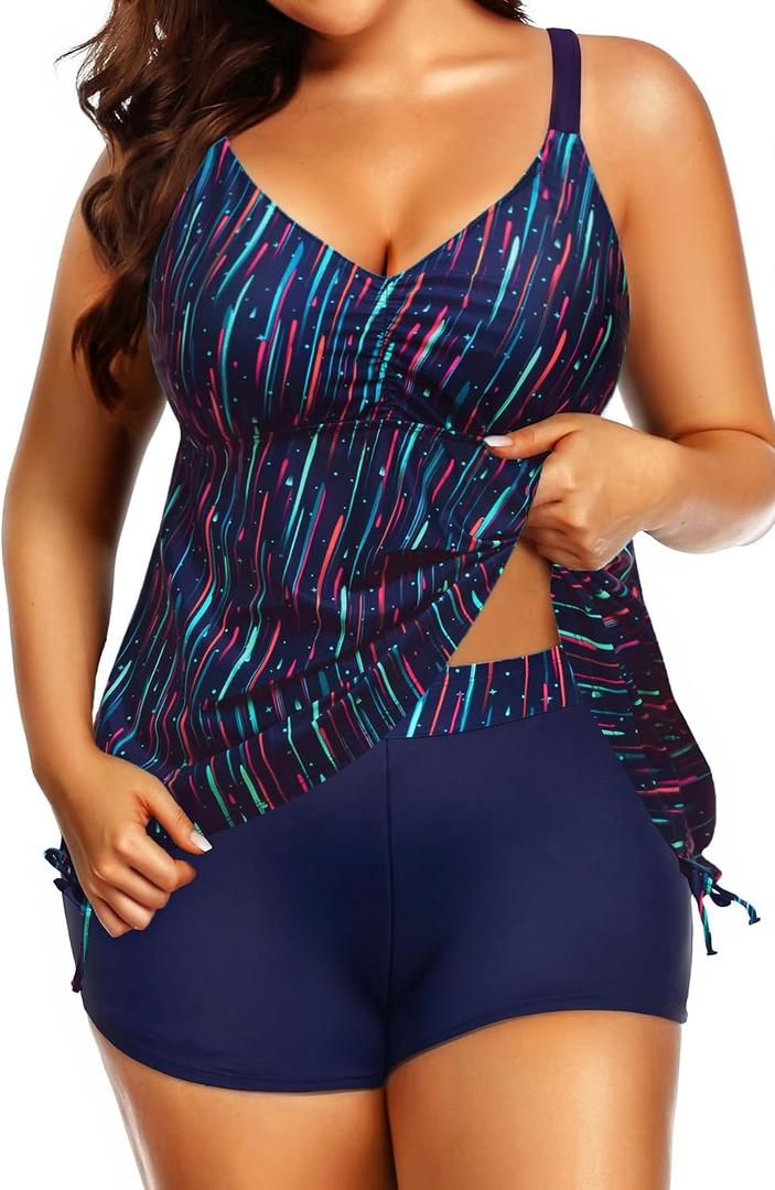Talisea Plus Size Tankini Swimsuits for Women Two Piece Bathing Suits with Shorts Tummy Control Swimwear, 24W