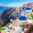 Jigsaw Puzzles for Adults 1000 Pieces Thick Sturdy Precise Interlocking Santorini Greece 1000 Piece Puzzle Age 14+ Family Game