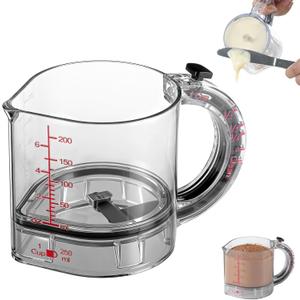 4-in-1 Adjustable Measuring Cup, Multi-Functional Kitchen Tool with Push-Button, with Adjustable Base & Scraper-Style Seal Base, Space-Saving Nesting Design for Cooking, Baking, Liquid & Dry Measure