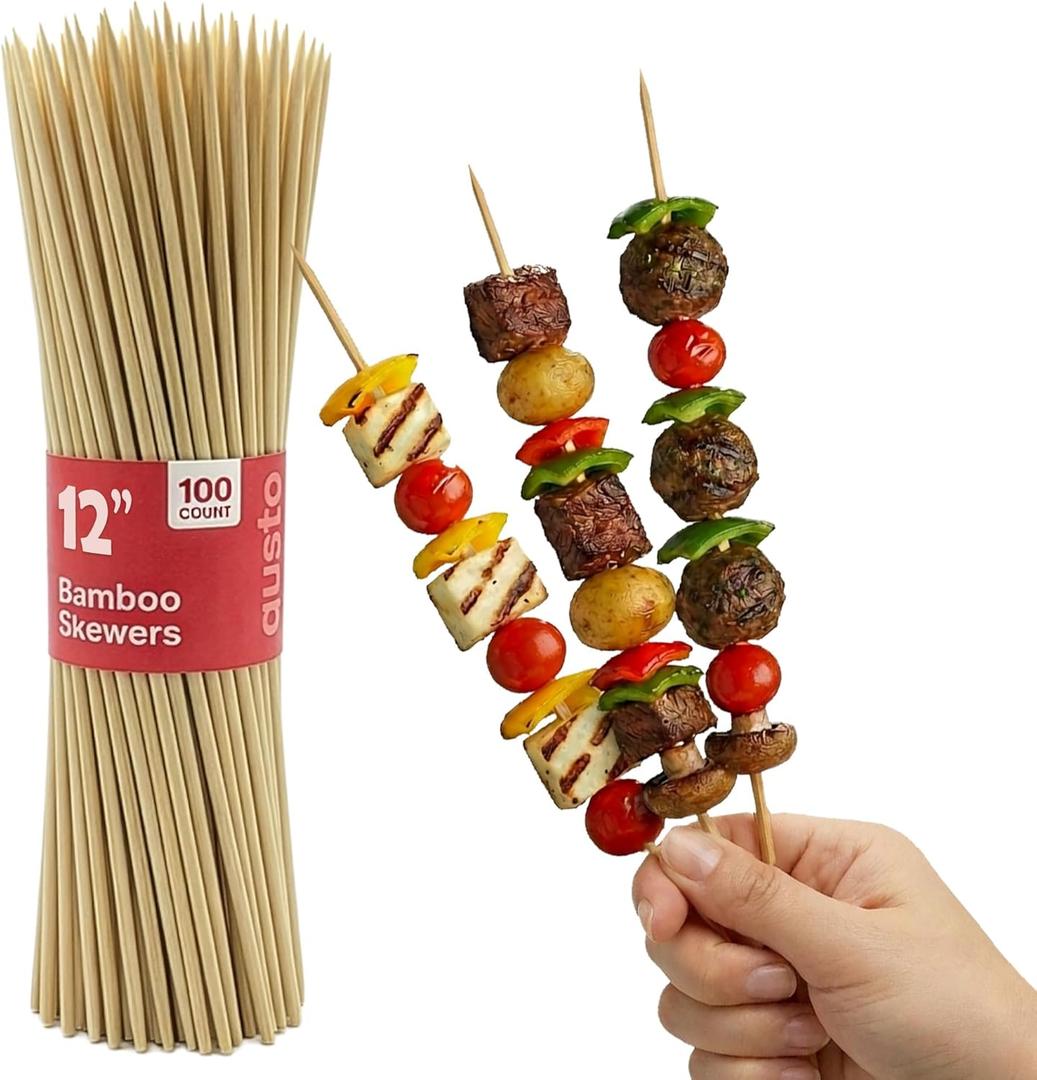 GUSTO [12 Inch - 100 Count] Bamboo Skewers for Shish Kabob, Grilling, Fruits, Appetizers, and Cocktails (Formerly Comfy Package)