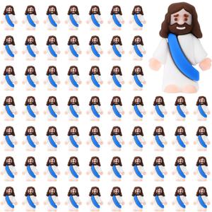Bememo 100 Pcs Jesus Toys Original Design Mini Rubber Little Jesus Figurine to Hide and Seek Religious Party Favors Sunday School Craft Baptism Gifts for Easter Egg Stuffers(Blue)