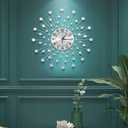 24 Inch Crystal Large Wall Clock for Living Room Decor, Modern Metal Starburst Wall Clock Decor, Bling Crystal Clock for Kitchen Office Bedroom Living Room Decorative, 24.0 Inch