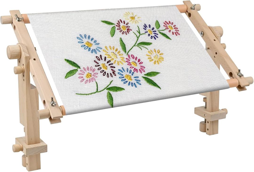 Adjustable Embroidery Stand for Table - Cross Stitch Hoop Stand for Table, Beech Wood Tapestry Scroll Embroidery Frames Holder with 20in * 12in Cross Stitch Hoop