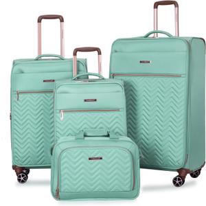 Travelhouse Luggage Set, Softside Suitcase 4-Piece (16/20/24/28), Expandable Lightweight Luggage Sets with Duffel Travel Bag,Suitcase with Double Spinner Wheels (Green)