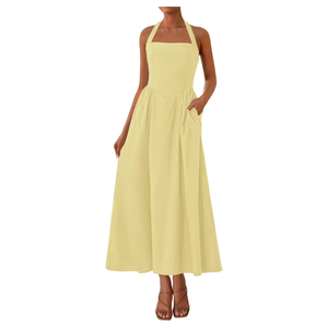 KIRUNDO Summer Dresses for Women 2025 Halter Maxi Wedding Guest Party Cocktail Semi Formal Elegant Classy Long Sundress, L