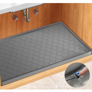 Silicone Under Sink Mat 31" x 22", Kitchen Essentials and Gadgets, Shelf Liner and Cabinet Protector, Home Organizers and Storage, Waterproof Bathroom Tray (22"W x 31"L, Dark Gray)