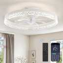 LEDIARY Flush Mount Ceiling Fan with Lights and Remote, 19.7'' Low Profile, 3000-6000K Dimmable Fandelier, 6 Wind Speeds, White Modern LED Fan Light for Bedroom