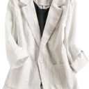 Jofemuho Womens Casual Cotton Linen 3/4 Sleeve Short Crop OL Work Blazer Jacket Coat