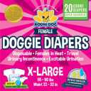 Bodhi Dog Disposable Female Dog Diapers - Super Absorbent Dog Diapers for Female Heat Cycle - Adjustable Fit Pee Wraps for Potty Training, Moisture Control & Wetness Indicator - Extra Large (20 Count)
