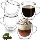 8 oz/250ml Double Walled Glass Coffee Mugs, Clear Coffee Cups and Mugs Set of 4, Cappuccino Latte Macchiato Glasses Cups with Handle, Espresso Mug Cups for Latte, Hot/Cold Drink
