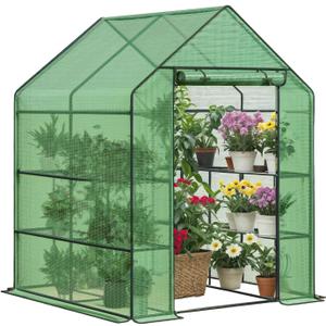 Portable Greenhouse for Outdoors | Walk in Greenhouses Heavy Duty with Durable PE Plant Cover with 3 Tiers of 12 Shelves | Gardening Plant House with Roll-up Zipper Door - 57*57*77 Inches