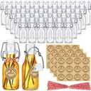 48 Pcs Mini Flip Top Glass Bottle Flip Top for Homemade Coquito Vanilla Extract Bottles with Caps Stickers for Holiday DIY Crafts Wedding Baby Shower Favors(4 oz)