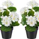 2 Pack Artificial Geranium Flowers Small 13 Inch Faux Flowers Spring Summer Decoration Fake Flowers for Home Office Table Decorations Indoor (White)