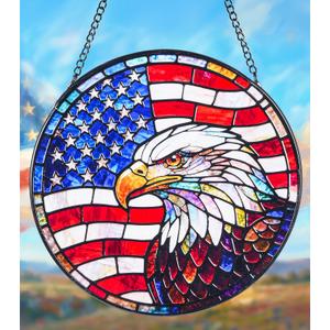 Stained Glass Window Hanging Suncatchers with American Bald Eagle 12.6", Vibrant Glass Panel with Metal Chain for Home Decor Gift for Women Mother's Day, Birthday, Men, and Mom