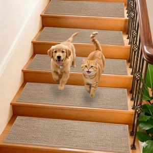 GROWLING Linen Stair Treads for Wooden Steps Indoor 36x9 inch, 15pcs Upgraded Self Adhesive Backing Non Slip Stair Carpets, Peel and Stick Stair Runner Rugs, Reusable Staircase Step Treads(Beige)