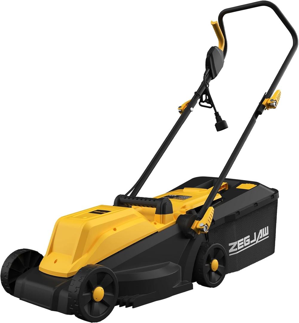 Electric Lawn Mower Corded, 13 Inch 11-Amp Lawn Mowers with 8 Gallon Collection Bag, 3-Position Cutting Height Adjustment for Lawn Care