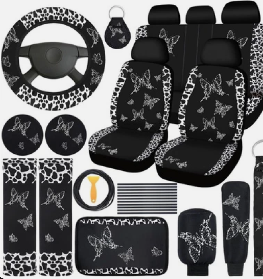 BBTO 43 Pcs Butterfly Car Seat Full Set Accessories Cow Print