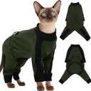 DENTRUN Cat Clothes with Anti-Shedding Fabric - Soft Recovery Suit & Breathable Lint-Resistant Cat Sweater for Wound Care & Hair Control, Kitten Onesie Pajamas, L, Army Green