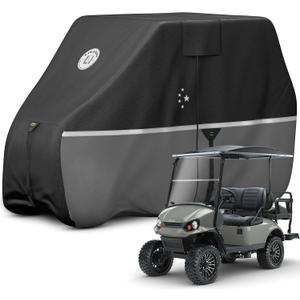 Waterproof Golf Cart Cover, 420D Heavy Duty Marine Grade Fabric, Universal Fits for Most Brand 4+2 Passengers Yamaha, Club Car, EZGO Golf Cart -Black/Gray-XL
