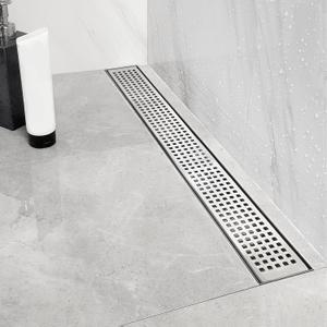 Neodrain 24-Inch Linear Shower Drain with Quadrato Pattern Grate,Brushed 304 Stainless Steel Rectangle Shower Floor Drain,Linear Drain with Leveling Feet,Hair Strainer
