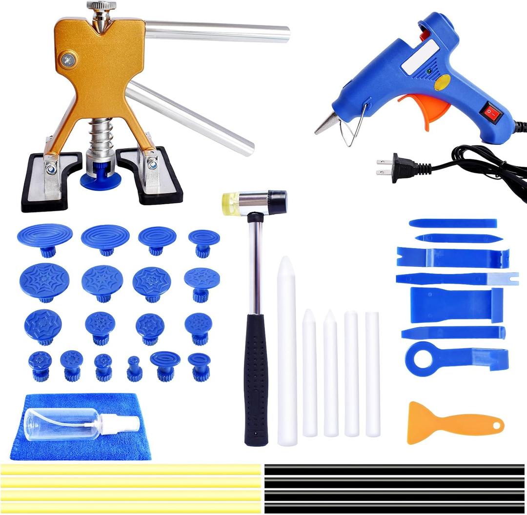 Car Dent Puller Kit,47PCS Paintless Dent Remover Kit with Golden Dent Puller, Bridge Puller & Glue Gun for Auto Body Dent Removal, Dent Pullers Kit for SUV Truck Car Refrigerator Diy Repair (Blue)