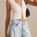 GORGLITTER Women's Knit Top V Neck Sleeveless Button Down Sweater Vest (White, M)