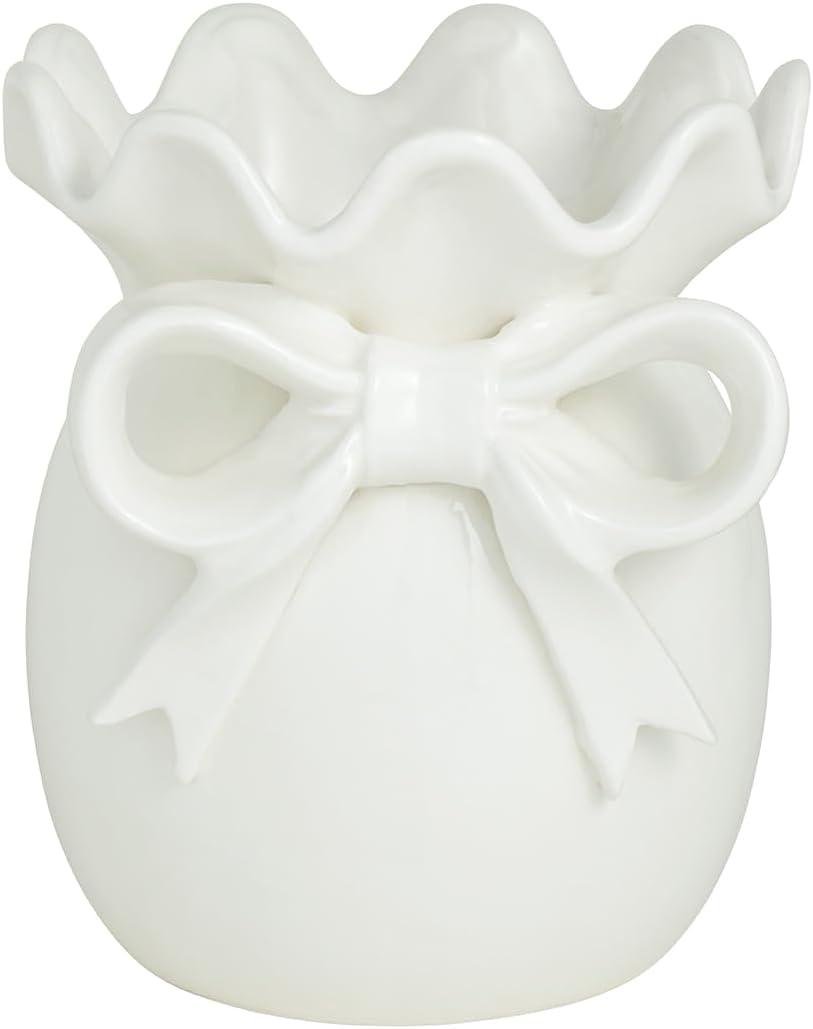 Mud Pie Small Stoneware Bow Vase (7" x 6" dia)