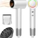 Hair Dryer, 160000 RPM Professional High-Speed Blow Dryer 500 Millions Negative Ionic Care Hair Dryer for Fast Drying, Low Noise Thermo-Control Hairdryer, Travel with Magnetic Diffuser & Nozzle, White