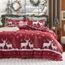 Bedsure Christmas Duvet Cover Queen - Christmas Bedding Set, Reversible Buffalo Check Printed Plaid Duvet Cover, 3 Pieces Bedding Set with 2 Pillow Shams (Queen, Snowflake and Reindeer) (Queen (90" x 90"))