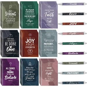 Gueevin 72 Pcs VBS Christian Gifts Bulk Mini Bibles Pocket Notepads Bible Verse Pens Set Religious Prayer Scripture Notebook Joy Ballpoint Pens for Church Students Sunday School Teacher Appreciation