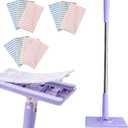 Snap Grip Mini Mop,Convenient Cloth Changing Mini Mop,Retractable Gap Dust Cleaner Flat Mops with Locking Head &Sweeping Cloths,（1mop + 5random Color Rags (Purple)