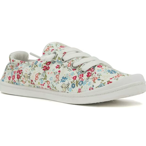 Soda Flat Women Shoes Linen Canvas Slip On Sneakers Lace Up Style Loafers Zig-S White Floral / Flowers Print 7.5