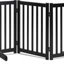 LZRS Freestanding Dog Gate 30 inch Tall - 3 Panels Solid Wooden Pet Gate for Doorways, Stairs & Hallways, Expandable & Foldable with Support FeetIndoor Use,Black