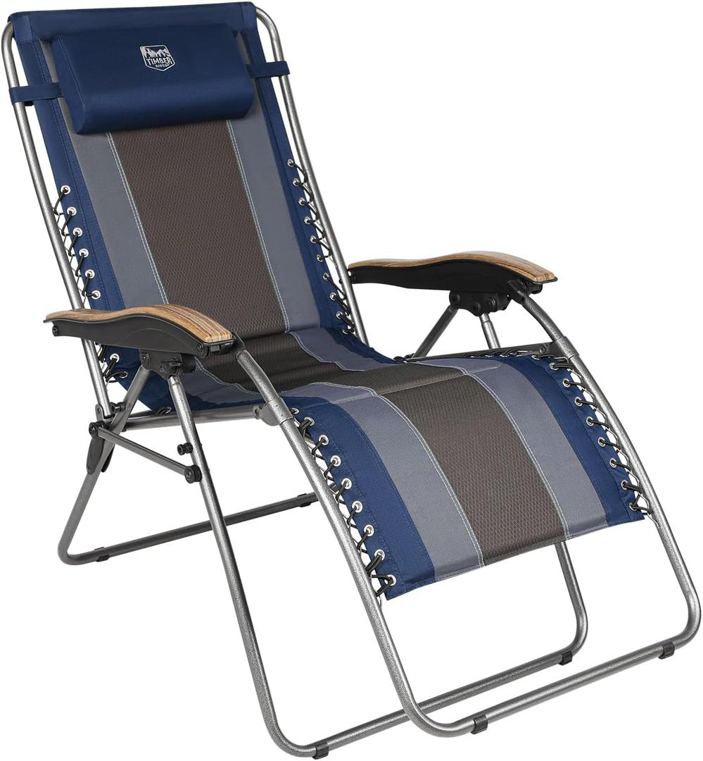 TIMBER RIDGE Oversized Zero Gravity Chair, Padded Reclining Lounge Chair with Adjustable Headrest & Cup Holder, Heavy Duty Support 350 lbs, Foldable for Camping, Lawn, Outdoor & Indoor (Blue-1 Pack)
