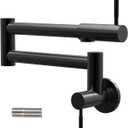 Pot Filler Faucet Matte Black, Wall Mount Folding Kitchen Faucet with Double Joint Swing Arms, Single Hole 2 Handles, 304 Stainless Steel