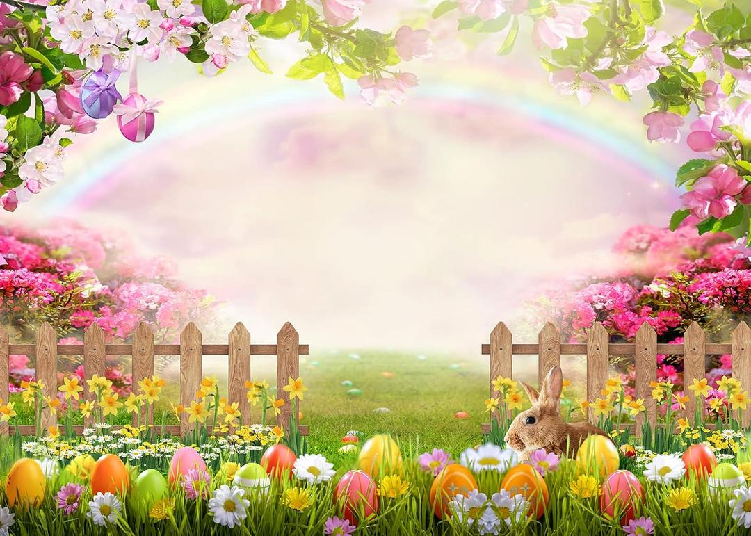 Dudaacvt 7x5ft Easter Backdrop Happy Easter Photography Backdrops Green Grass Photo Background Colorful Eggs Children Kids Adult Easter Party Backdrop