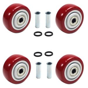 Juvielich 4Pcs Push Cart Wheels 3 Inch PU Caster Wheels Bearings Repair Kits,Heavy Duty Plate Casters Wheels with 3/8 inch bore,Shelf replacement 3 x 1.25 caster wheel for Platform Trucks,Trolly