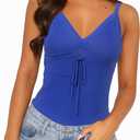 Arach&Cloz 2025 Women's Summer Boho Cami Tops V Neck Crochet Sleeveless Cute Tank Going Out Outfits Beach Vacation Clothes (Blue, S)