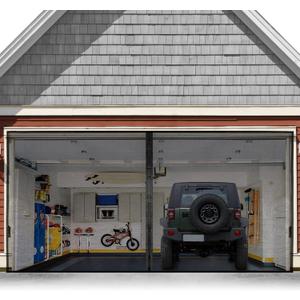 FEGO Magnetic Garage Hands Free Screen Door for 2 Car with Retractable Fiberglass, Mesh and Heavy Duty Weighted Bottom, Easy Assembly & Pass with 36 Magnets for Garage/Patio, Black, 16.3 X 7.15ft