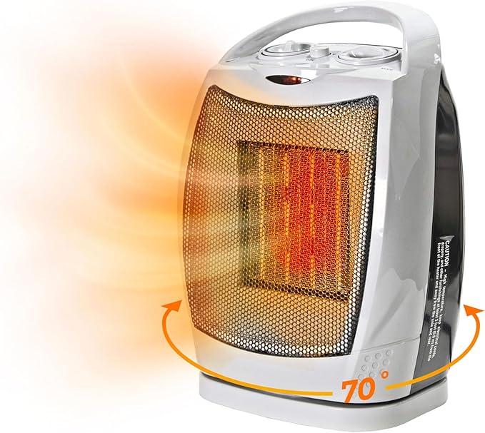 Comfort Zone Oscillating Indoor Space Heater, Portable, Ceramic, Electric, EnergyEfficient, Adjustable Thermostat, TipOver Switch, Overheat Protection, Ideal for Home, Bedroom, Office, 1500W, CZ449E