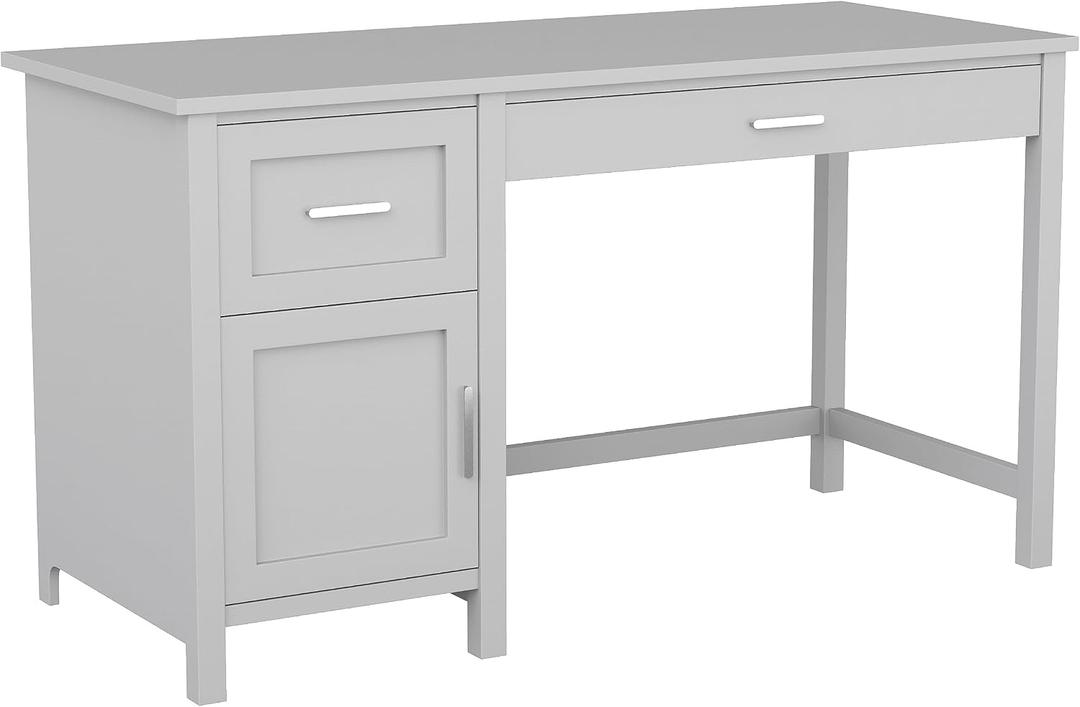 Martha Stewart Hutton Shaker Style Home Office Desk with Storage in Gray with Brushed Nickel Hardware, Set of 1