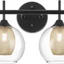 Bathroom Light Fixtures, 4-Light Black and Gold Vanity Lights Over Mirror, 30inch Farmhouse Wall Sconce Lighting with Clear Glass and Honeycomb Metal Shade, AD-22001-4W-BK