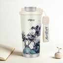 YCT Insulated Coffee Mug with Tea Strainer and Leak-Proof Design, Reusable Insulated Cup with Straw, 316 Stainless Steel Inner Liner Travel Mug for Hot and Cold Beverages