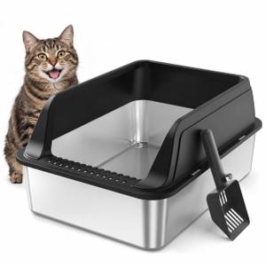 FURTIME XL Stainless Steel Cat Litter Box with Scoop