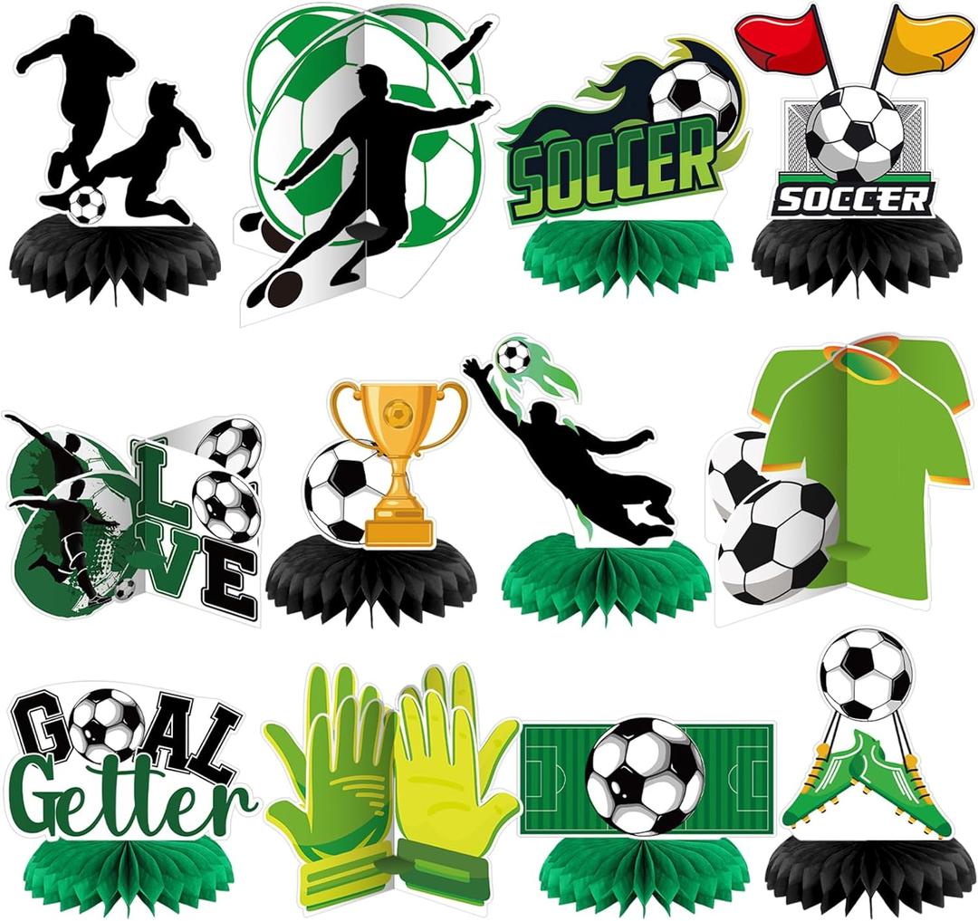 12 Pcs Soccer Birthday Party Decorations Soccer Honeycomb Centerpieces Sports Themed Table Decorations Football Theme Topper Centerpieces for Birthday Baby Shower Party Supplies