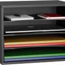 Wood Desktop Letter Tray File Organizer, Paper Storage Mail Sorter with 3 Adjustable Drawer Boards for Home and Office, Black (4 Tier Black)