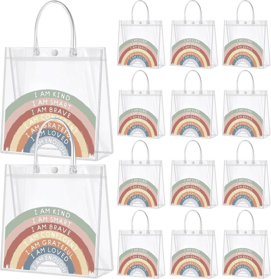 Dansydaisy 20 Pcs Inspirational Gifts Bulk for Women I Am Kind Clear PVC Thank You Gift Bags Reusable Goodie Bags with Handles for Mother's Day Wedding 7.87 x 7.87 Inch