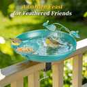 Mellbree Bird Bath Deck Mounted 12", Balcony Fence Railing Clamp Birdbath with Perch & Feeder Bowl Metal Lake Blue with Gold Gilding, Detachable Multi-Functional Balcony Railing Bird Bath