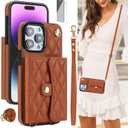 6.7" Crossbody Wallet Case for iPhone14 Pro Lanyard Crossbody/Wrist Strap, RFID Blocking, Women PU Leather Purse Kickstand RE-C (Brown, iPhone 14 Pro)